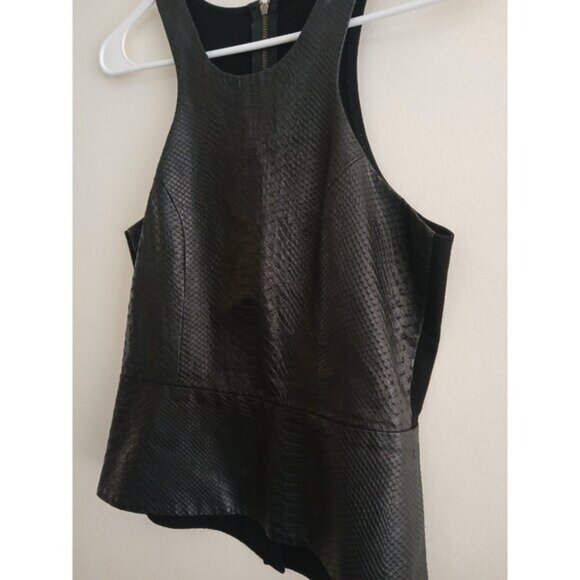 Michelle Mason Womens 2 Black Lambskin Leather Snakeskin Peplum Zipper Vest - Picture 2 of 7